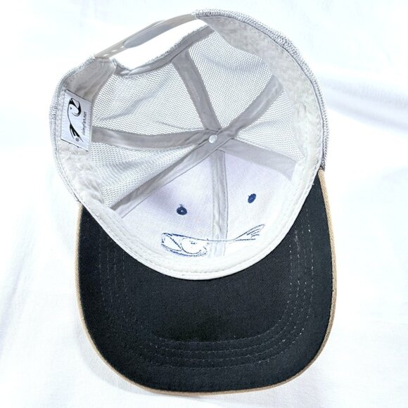 RisingFish Tan w/ Silver Mesh Strapback Trucker Hat Embroidered Fish Head - Picture 6 of 7